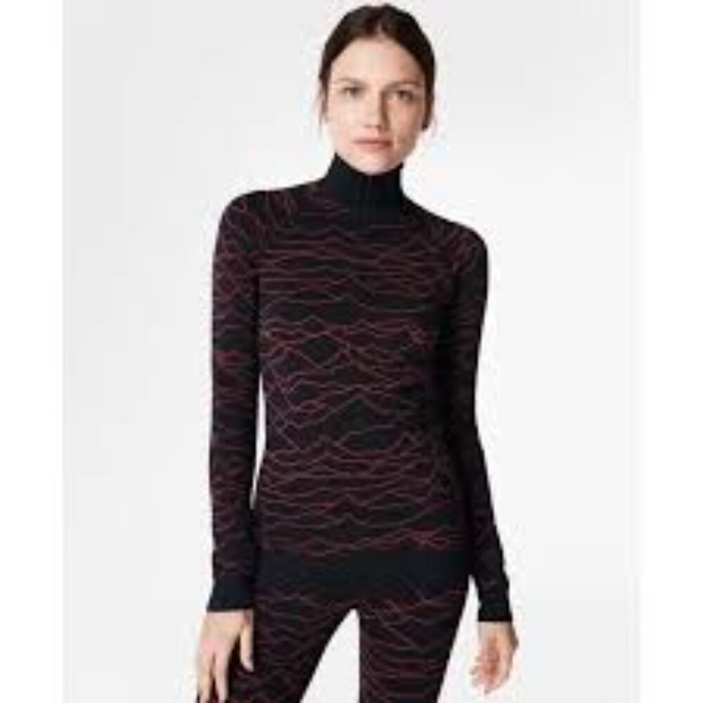 Sweaty Betty Base Ski Layer Red Line Mountain Quarter Zip Pullover, Black, Sz M